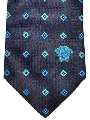 Versace Tie Blue Gray Cream Geometric Logo Design